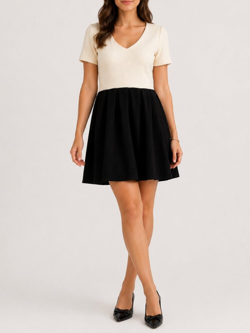 Ganni Black White Textured Fit & Flare Mini Dress Size Medium